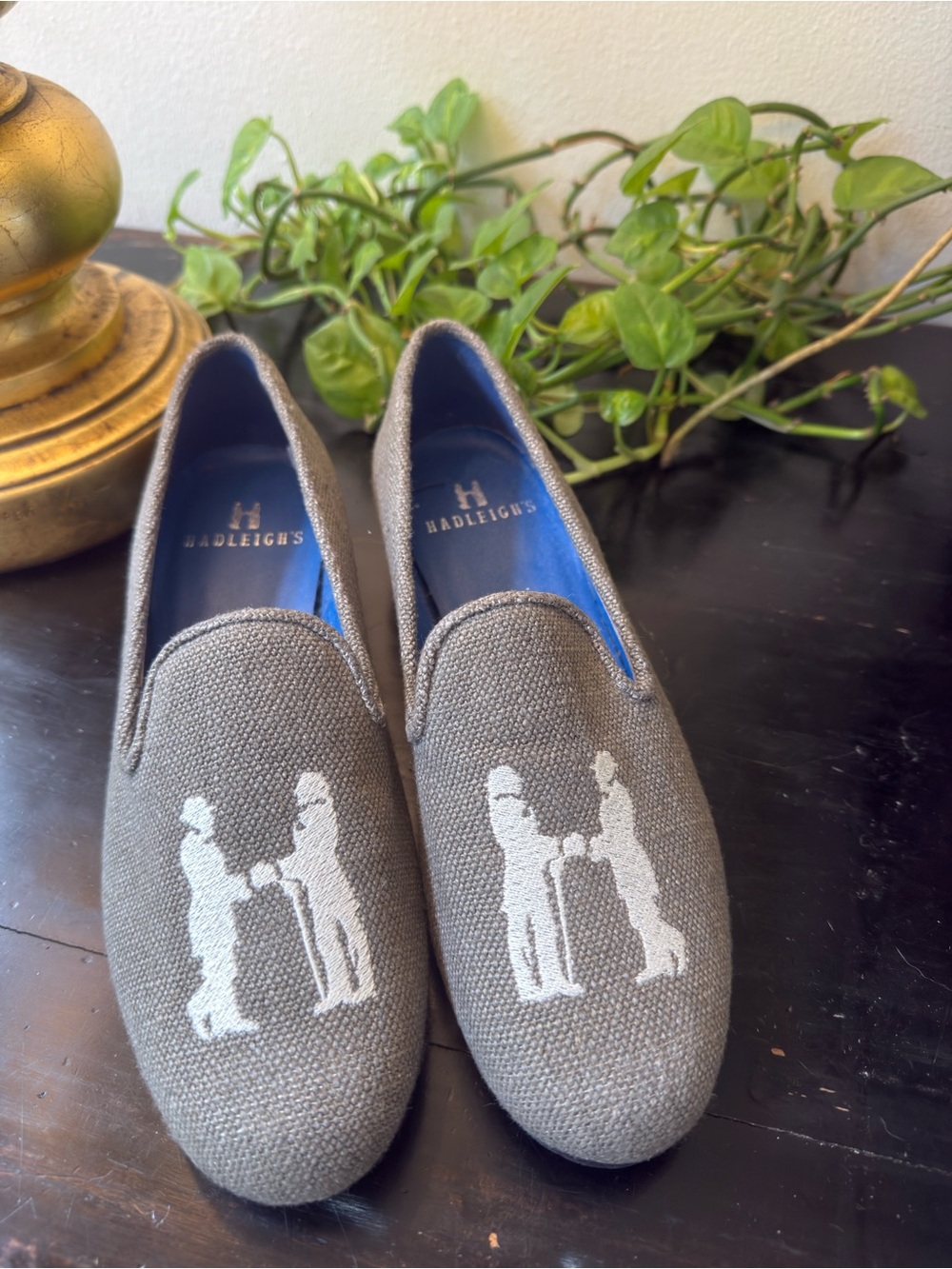 Hadleigh’s Women’s Grey Canvas Embroidered Slip-On Loafers